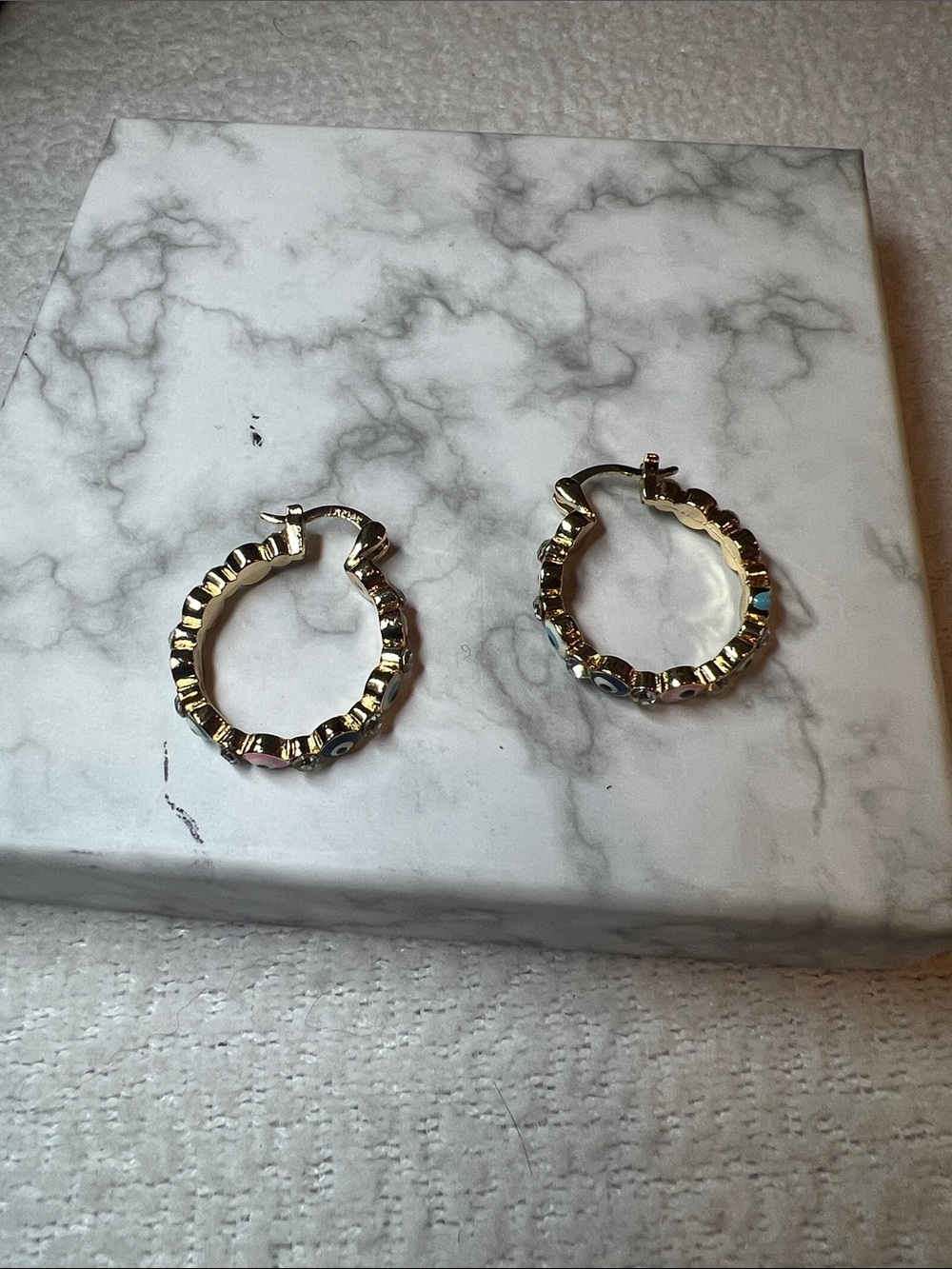 Gold Textured Hoop Earrings - Women Jewelry